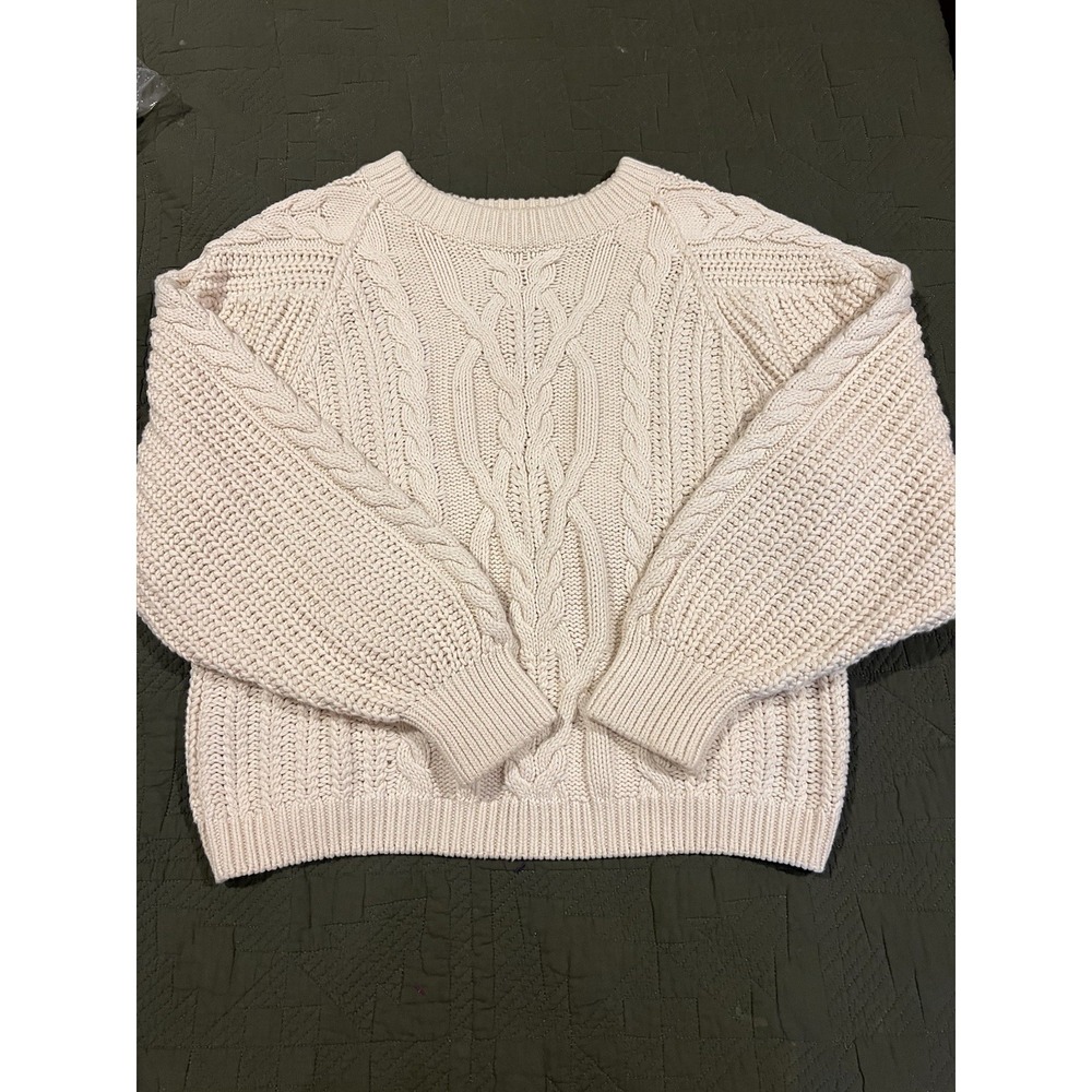 Free People Women's‎ Cable Knit Sweater Ivory Color Medium Crew Neck